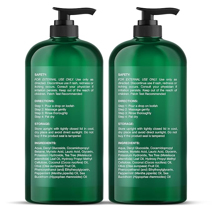Botanic Hearth Tea Tree Body Wash | 16 Fl Oz | Helps Soothe Itchy, Dry Skin, Antifugal Body Wash With 100% Pure Tea Tree Oil | Sulfate Free, Paraben Free, For Men And Women Set Of 2
