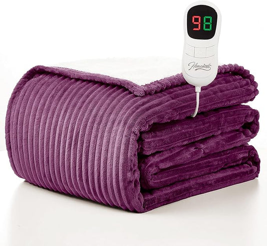 Homemate Electric Heated Blanket Full Size - 72"x84" Heating Blanket Full Size 1/2/4/6/8 Hours Auto-Off 10 Heat Level Over-Heat Protection Soft Flannel Sherpa ETL Certification