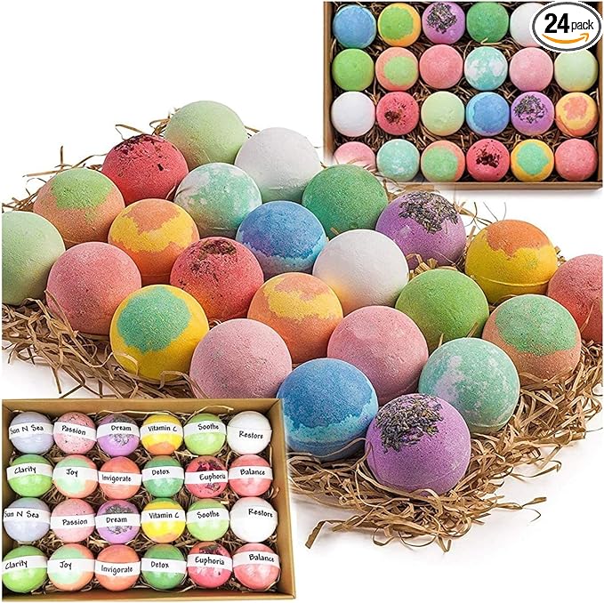 Bulk Bath Bombs Gift Set - 24 Nurture Me Organic Bath Bomb Kit - Moisturizing Bath Bombs Bath Gift Set – Best Birthday Gifts for Women, Mom, Girls, Teens, Her