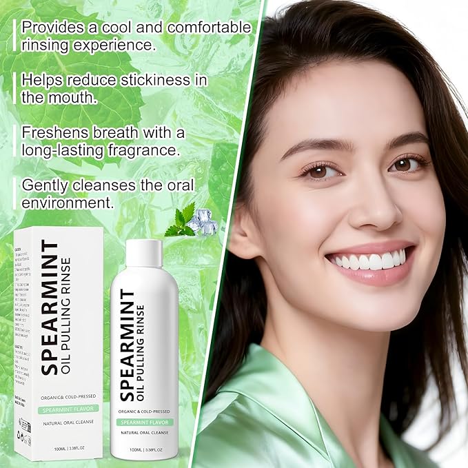 Spearmint Oil Pulling Rinse,Cold-Pressed Coconut Oil for Helps Maintain Gum Freshens Breath,Pure Mouthwash Mint Freshness,100ml