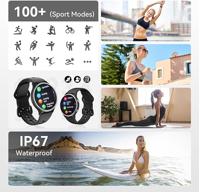 KEEPONFIT Smart Watches for Men, Fitness Tracker with Heart Rate & SpO2 Monitor, IP67 Waterproof Activity Tracker for Men & Women, Smart Watch for Android Phones and iPhone Compatible (Black)