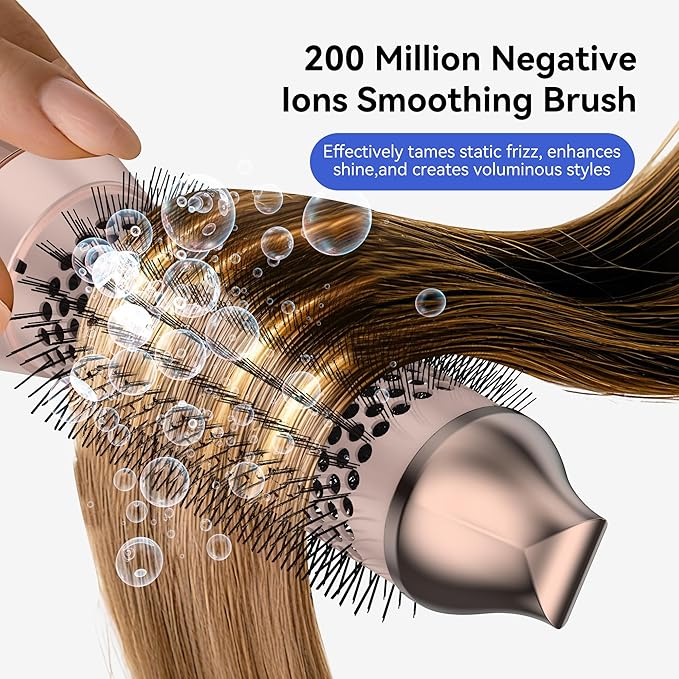 6-in-1 Hair Dryer Brush, 150,000 RPM High-Speed Hair Dryer Fast Drying,Upgraded Air Styler with Auto Wrap Curlers,Blow Dryer Brush for Straightening, Smoothing,Volumizing, No Heat Damage