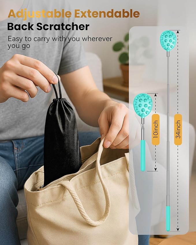 Telescoping Back Scratcher with 5 Detachable Heads, Gifts for Christmas, Stocking Stuffers for Men, Women, Him, Her, Dad, Funny White Elephant Gifts for Adults, Gift Box Included