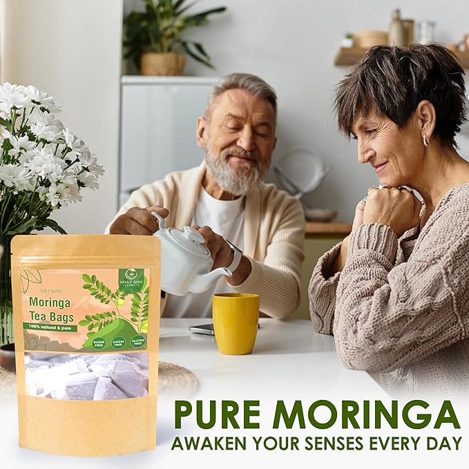 NHAT ANH FARM - Premium Moringa Tea Bags, 40 Tea Bags, 100% Natural Dried Moringa Leaves, Naturally Sweet Herbal Tea, Sugar-Free, Caffeine-Free, No Additives