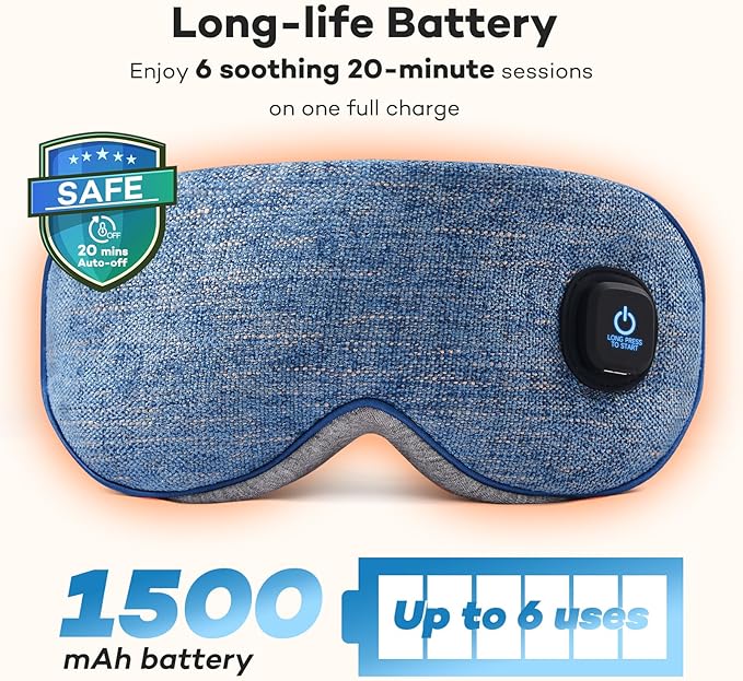 Ezona Cotton Cordless Heated Eye Mask, Warm Eye Compress Mask for Dry Eyes, Washable Eye Heating Pad for Travel, Dry Eyes, Blepharitis, Sinus Migraine (Blue)