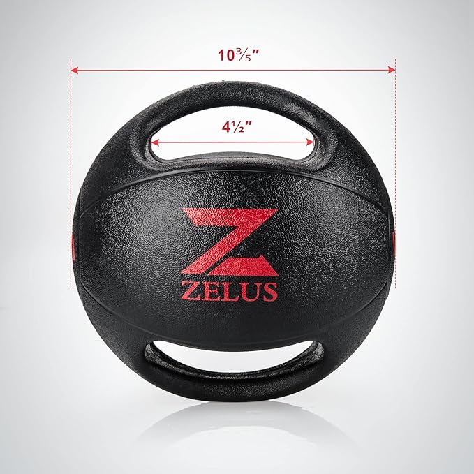 ZELUS Medicine Ball with Dual Grip| 10/20 lbs Exercise Ball |Weight Ball with Handles| Textured Grip Exercise Ball |Strength Training| Core Workouts