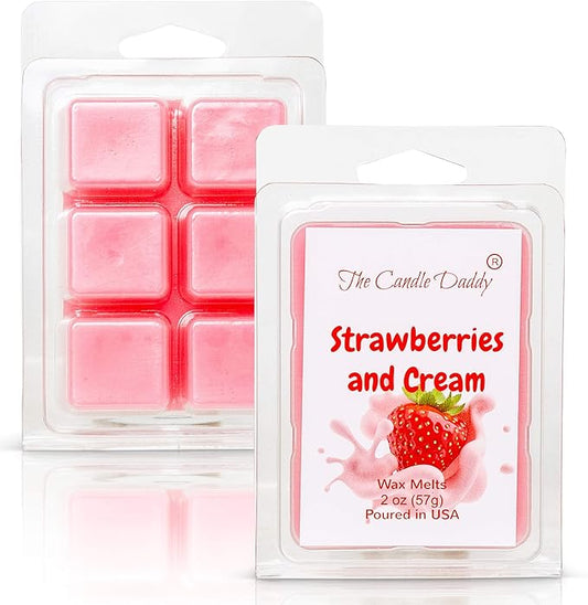 The Candle Daddy - Strawberries & Cream - Sweet Strawberry with Cream Scented Melt- Maximum Scent Wax Cubes/Melts- 1 Pack -2 Ounces- 6 Cubes