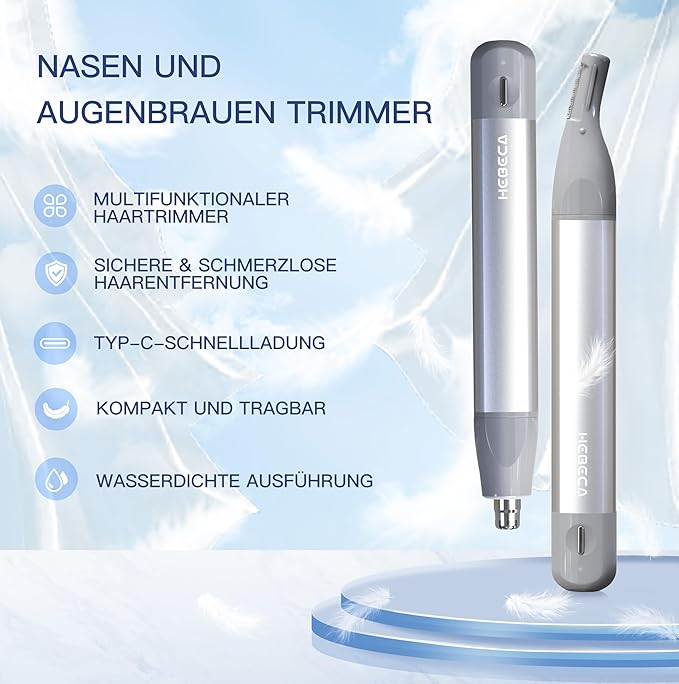 Nose Hair Trimmer for Men & Women, 2in1 Rechargeable Ear and Nose Hair Trimmer, Waterproof Electric Eyebrow Trimmer & Facial Hair Remover Grooming Kit Silver