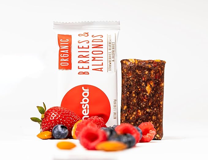 JONESBAR (Berries and Almonds, 12 Count (Pack of 1)), USDA Organic Fruit & Nut Bar, Non-GMO, Kosher, Vegan, Gluten Free, Simple Snack Bar