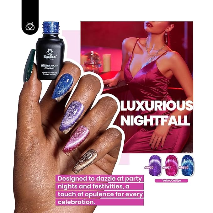 Beetles Cat Eye Gel Nail Polish Set - 36 Colors Red Purple Brown Green Burgundy Magnetic Christmas Gel Polish Kit Base Gel Glossy Matte Top Coat Magnet Soak off UV DIY Salon Nail Art Gift for Women