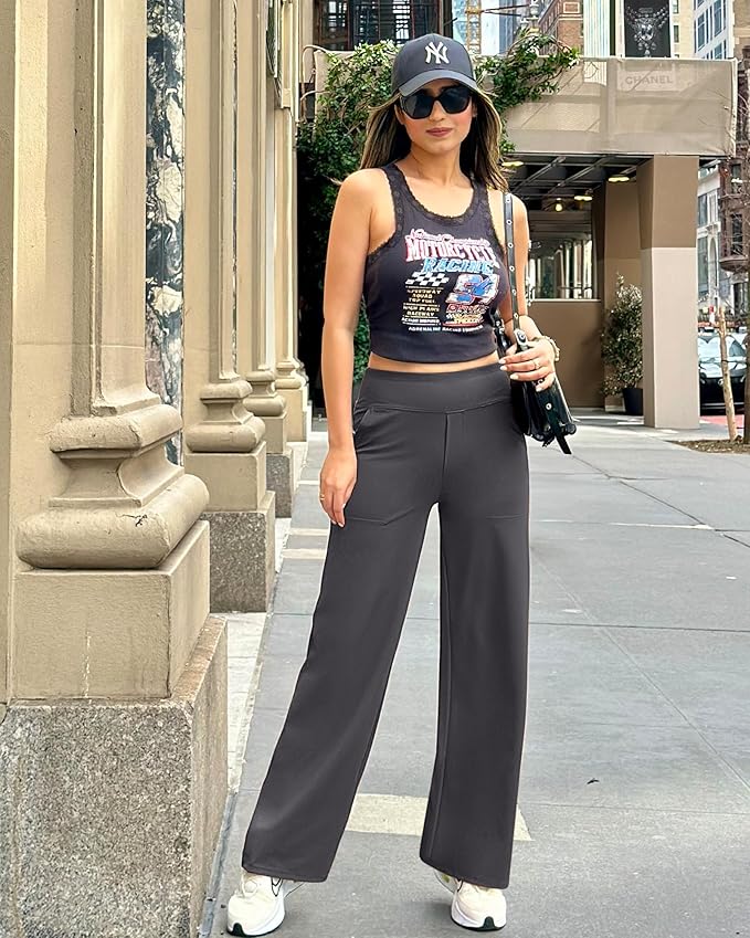 G4Free Yoga Pants Women Wide Leg Pants with Pockets High Waist Stretch Dress Casual Sweatpants Petite/Regular/Tall