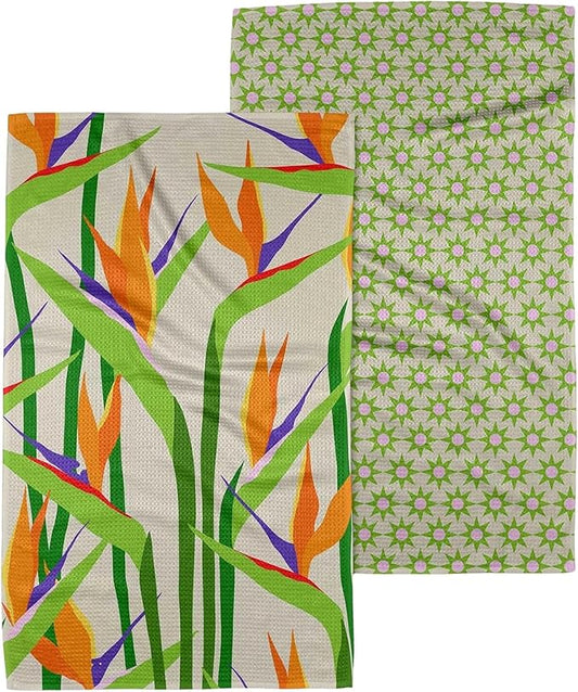 GEOMETRY Spring Kitchen Towels - Quick Dry Microfiber Cloth Spring & Summer Dish Towels for Kitchen Drying - Premium Quick Dry Towel - Paradise Play, 18" x 30" - 2-Pack