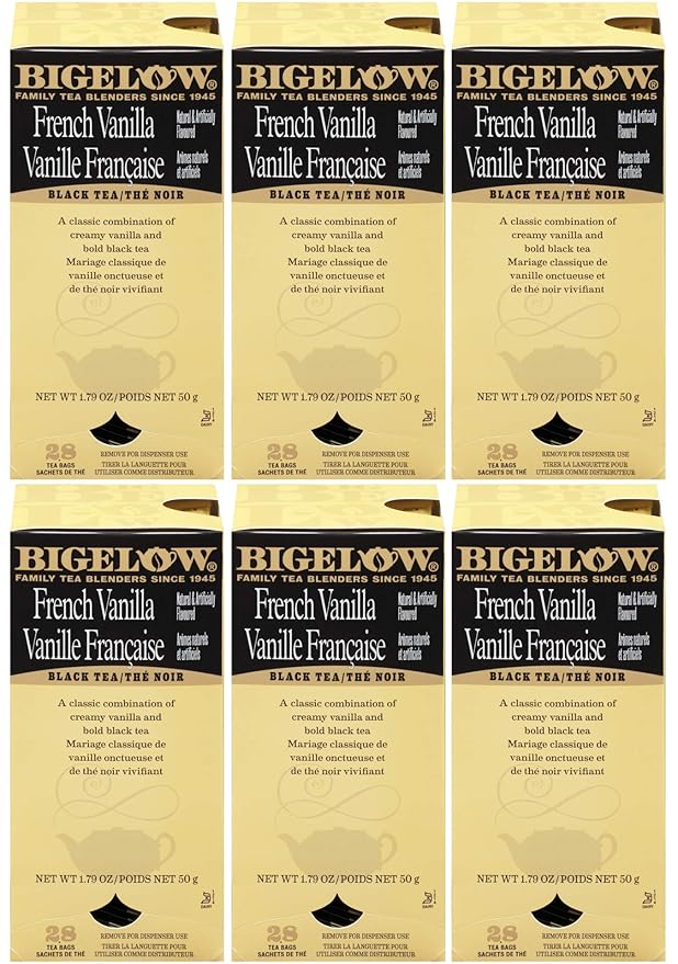 Bigelow French Vanilla Tea 28-Count Boxes (Pack of 6) Premium Black Tea Flavored with Vanilla Antioxidant-Rich Gluten-Free Full-Caffeine Tea in Foil-Wrapped Bags