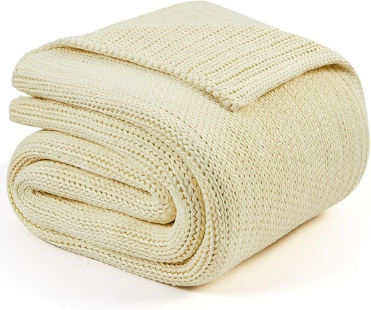 L'AGRATY Knitted Weighted Blanket - 50"x60", 10lbs Cooling Chunky Knit, Braided Crochet Throw with Thick Cable Yarn, Machine Washable