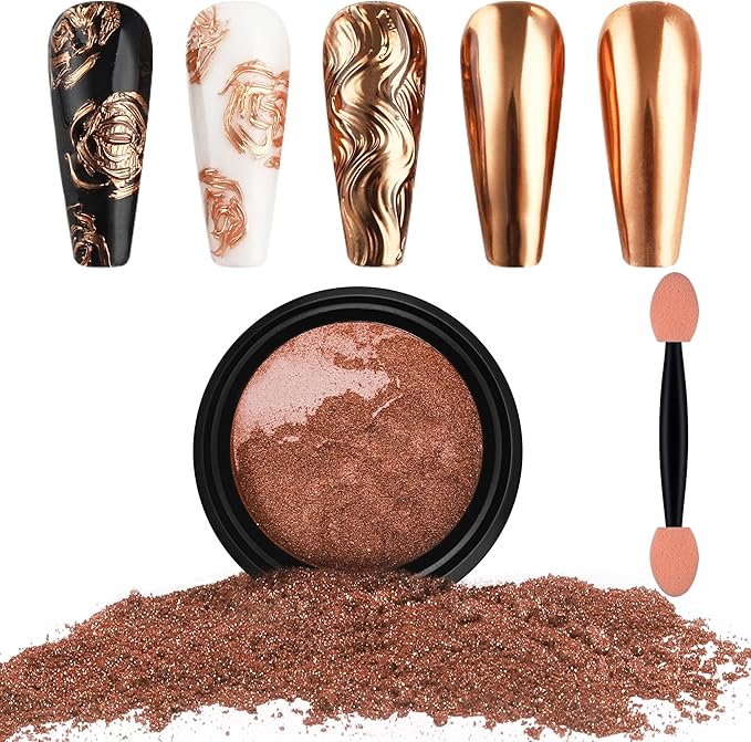 Artdone Chrome Nail Powder, Copper Iridescent Aurora Powder Metallic Mirror Effect Pigment Pearlescent Mermaid Pigment Pearl Glitter Dust Kit, Nail Art Decoration, Resin Craft