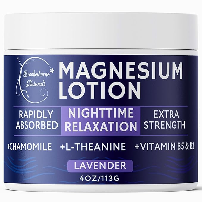 Brookethorne Naturals Nighttime Magnesium Lotion for Sleep | Lavender Magnesium Cream with L-Theanine & Chamomile | Topical Cream for Relaxation Adults & Kids | Non-Greasy, Vegan, Made in USA | 4oz