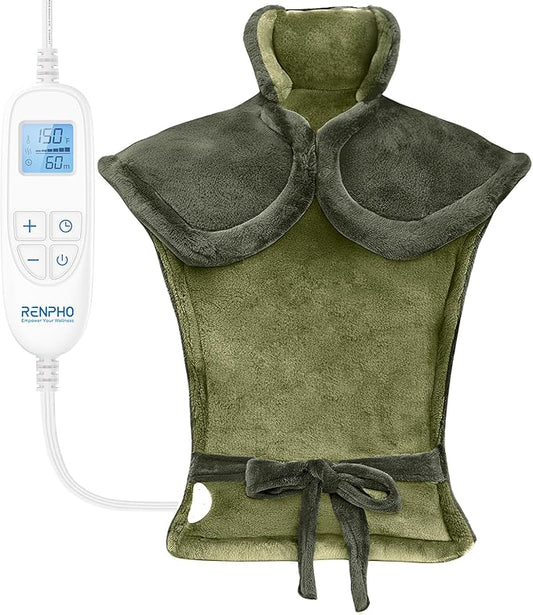 RENPHO Heating Pad for Back Pain & Period Cramps,Birthday Christmas Gifts for Women Men Mom Dad Seniors, FSA Eligible, Weighted Heat Pad for Neck and Shoulders, 24"x33", ETL Certified, Green