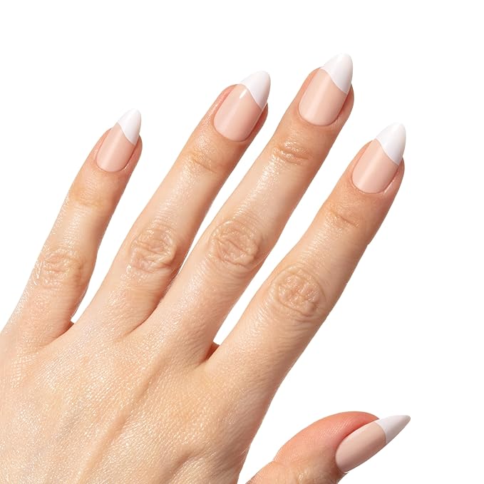 French Tip Press-On Nails – Hard Candy Glossy Gel-Shine, False Nail Kit includes Nail Glue, 30 Pieces, Reusable (White Tip, Wavy)