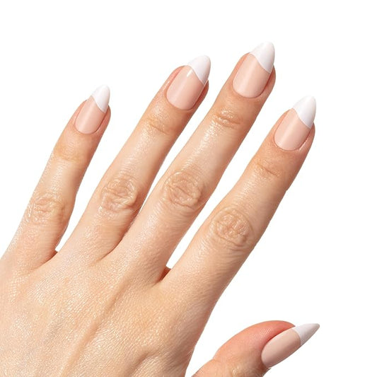 French Tip Press-On Nails – Hard Candy Glossy Gel-Shine, False Nail Kit includes Nail Glue, 30 Pieces, Reusable (White Tip, Wavy)