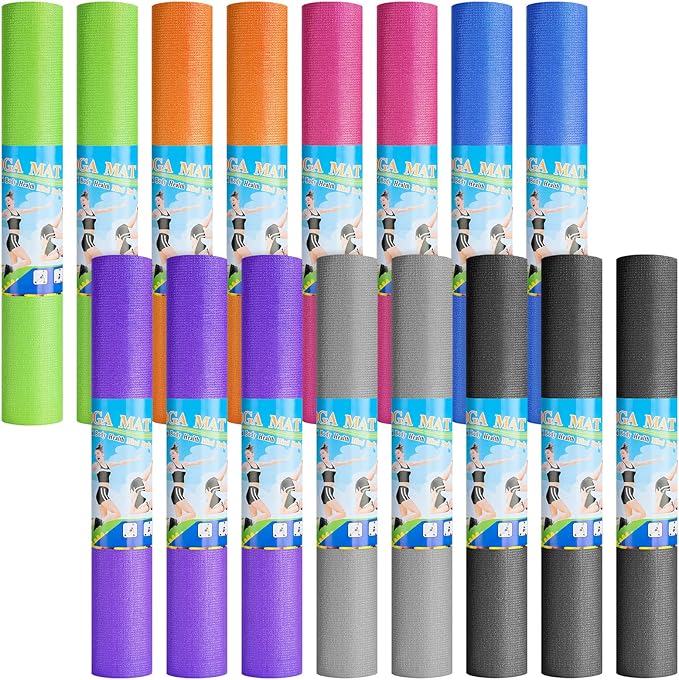 Funtery 16 Pack 3 mm Thick Yoga Mat Exercise Workout Mat Non Slip Fitness Pad for Women Gym Home Yoga Pilates