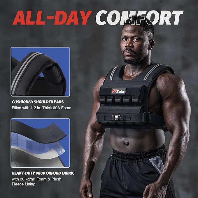 ZELUS Weighted Vest Men, 23/36/45 lb. Weight Vest with 10/16/20 Adjustable Iron Weights for Muscle Building Strength & Functional Training, Weighted Vest for Women with Reflective Strips.