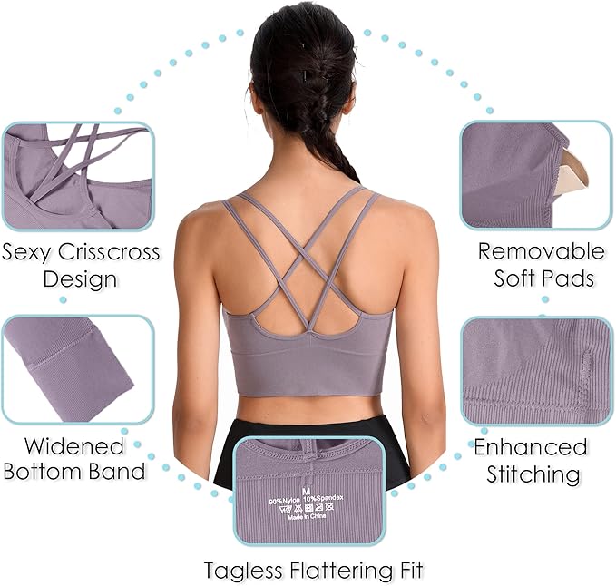 Evercute Cross Back Sport Bras Padded Strappy Criss Cross Cropped Bras for Yoga Workout Fitness Low Impact