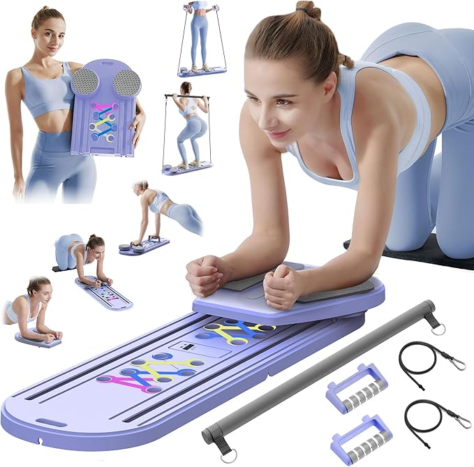 Pilates Board Pilates Reformer Set - Pilates Board for Home Workout, Multifunctional Pilates Board for Core, Glutes, Balance Training, Non-Slip Design with Cushioned Pads, Portable Pilates Board
