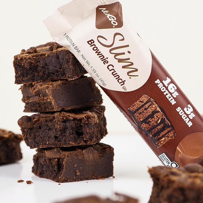 Nugo Slim Dark Chocolate Brownie Crunch, 16g Protein, 2g Sugar, 7g Fiber, Low Net Carb, Keto Friendly, Gluten Free, 24 Count