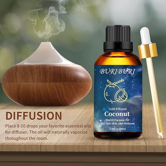 BURIBURI Coconut Essential Oil 100ml Premium Grade Scented Oil Coconut Fragrance Oil Carrier Oil for Diffusers, Massage, Candle Making Soap Making