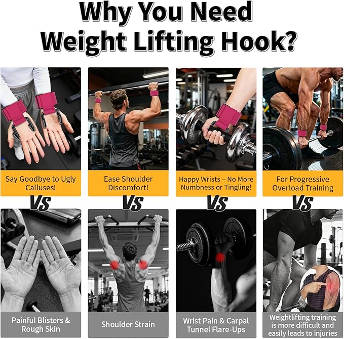 GPANDAG Weight Lifting Hooks for Men and Women(Pair), 330 LB Heavy Duty Gym Lifting Wrist Strap Hook for Deadlifts, Pull-Ups, Strength Training, 0.4inch Grip Weightlifting Hooks for Teen