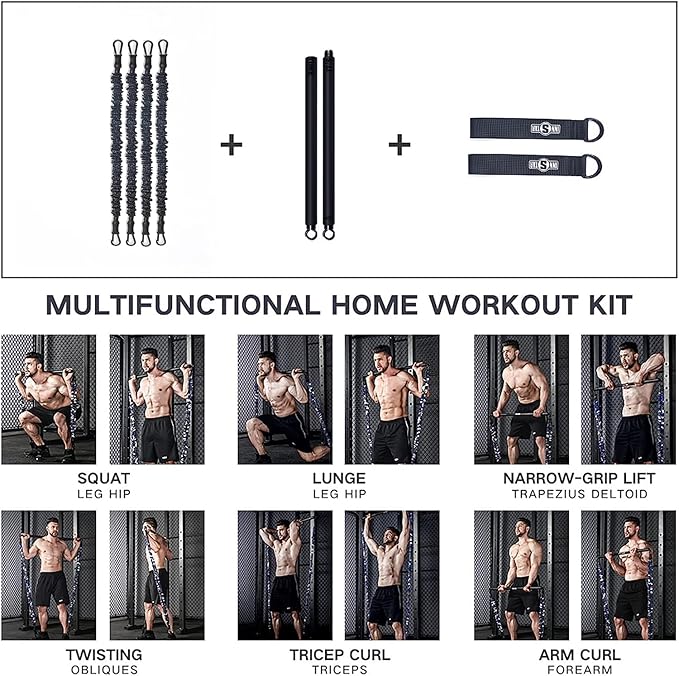 INNSTAR Resistance Bands Bar Exercise Bands Attachment 38" Black Max Load 800lb for Home Gym Workout Full Body Workout Power Lifting Fitness Bar