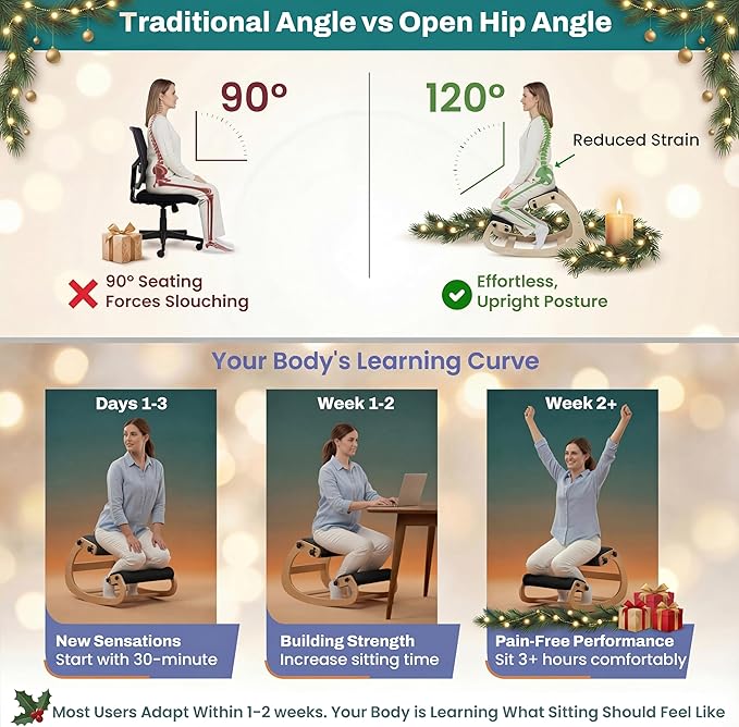 NYPOT Ergonomic Kneeling Chair with Adjustable Seats - Knee Chair for Posture Correction & Kneel Rocking Stool for Desk - Back Pain Relief for Home and Office, Supports 250 pounds - 5 Years Warranty