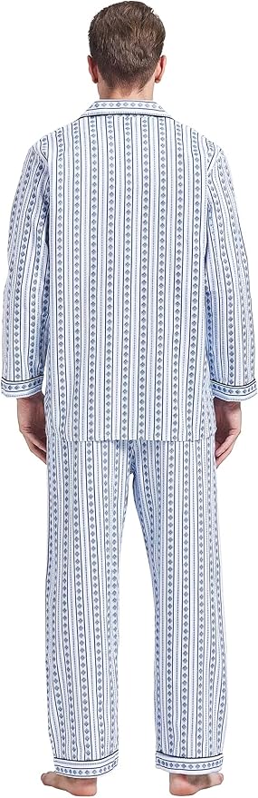 GLOBAL Men's Pajamas Sets 100% Cotton Flannel Sleepwear Long-Sleeve top & Bottom