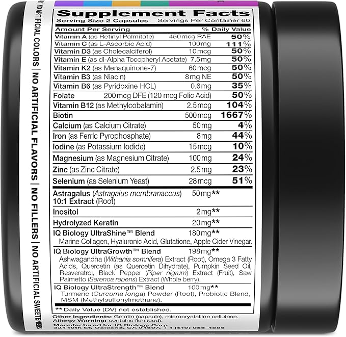 Biotin for Hair Growth Women & Men with Keratin, Collagen Complex 30000 mcg – Capsules for Hair Loss & Stronger Thickness – Skin & Nails Vitamins, Biotin 10000mcg and Collagen Supplements - 120 Pills