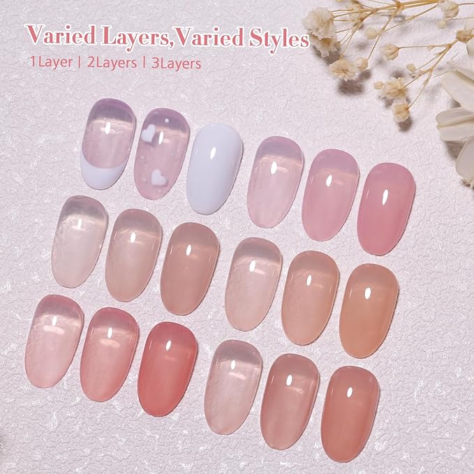 6 Colors Gel Polish Set Pink White Nude Hema Free Soak Off Salon Home DIY Gift for Women