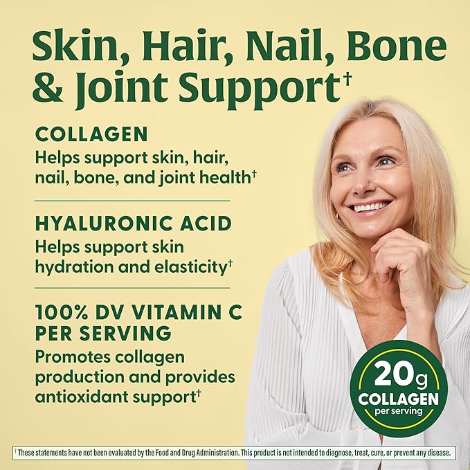 MegaFood Collagen Peptides for Women & Men - Unflavored Collagen Powder with Hyaluronic Acid & Vitamin C - Supports Skin Hair Nails & Joint Health - 20g Grass Fed Bovine Collagen - 20oz, 28 Servings