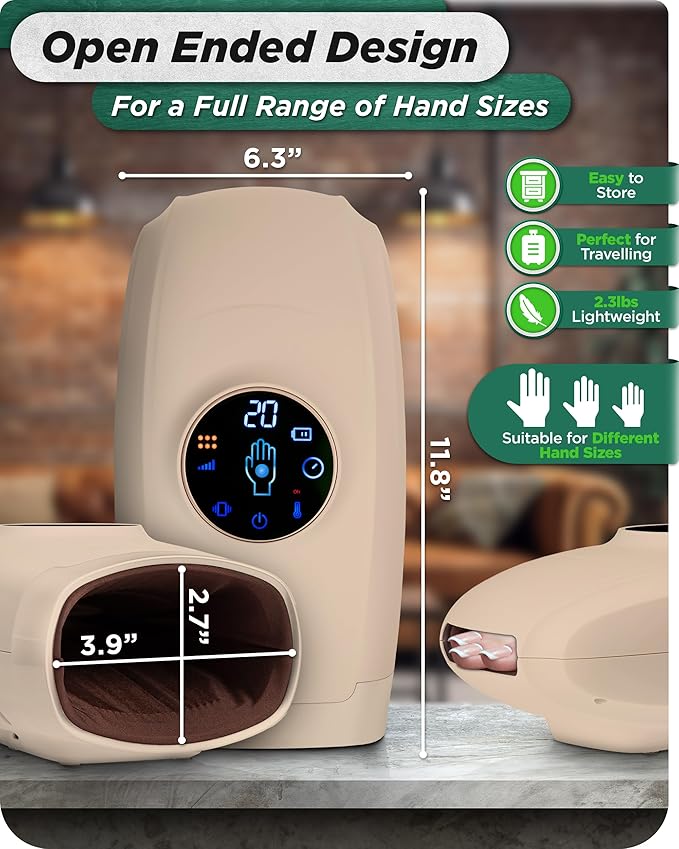 Lunix LX7 Touchscreen Electric Hand Massager with Compression and Heat, Pressure Point Therapy for Arthritis, Pain Relief, and Carpal Tunnel, Shiatsu Massage Machine, with Hand Warmer, Beige