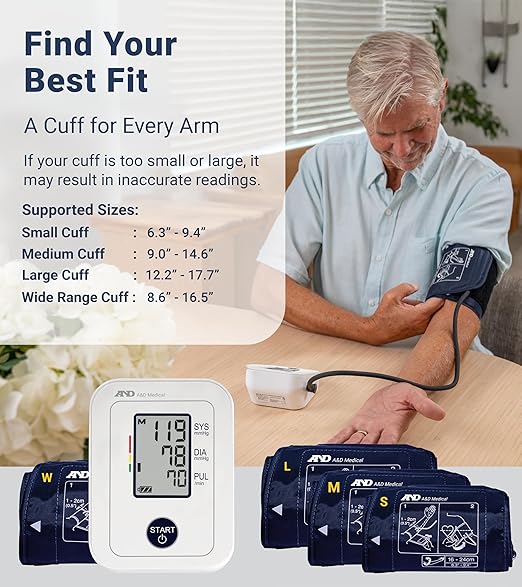 A&D Medical Blood Pressure Monitor for Home Use – UA-611 – Upper Arm Precise BP Machine– Wide Range Cuff 8.6-16.5” / 22-42cm), Easy to Use - One-Click Operation, 60 Reading Memory