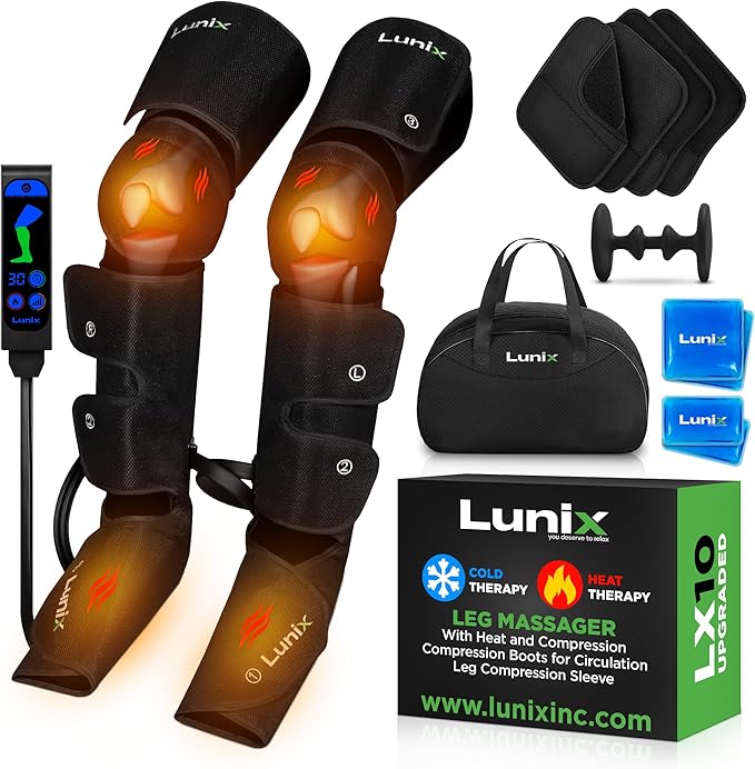 Lunix LX10 Full Leg Massager for Circulation, Compression Boots for Circulation, Leg Recovery Compression System, Pain Relief for Legs and Feet, Black