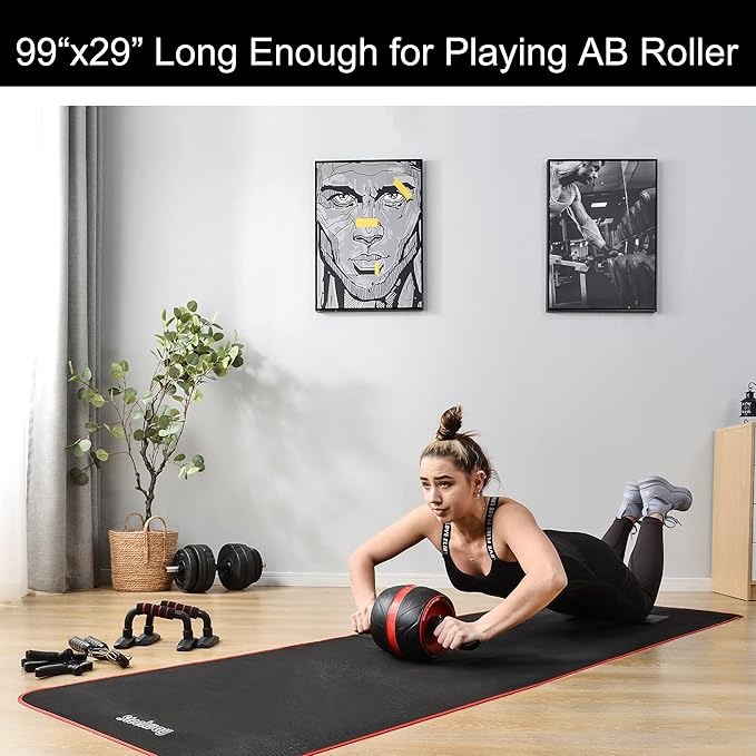 Exercise Mat for AB Roller AB Mat Thin of Large, Picnic Blanket Waterproof, Black Long Foldable Workout Oxford Polyester Fabric Mats for Home Gym Use, 99" (L) x 59" (W)