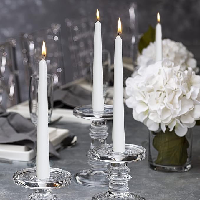 BOLSIUS White Taper Candles 100 Count Bulk Pack - 10 Inch Dinner Candle Set - 7+ Burn Hours - Premium European Quality - Smooth Flame - 100% Cotton Wick - Smokeless & Dripless Household Candlesticks