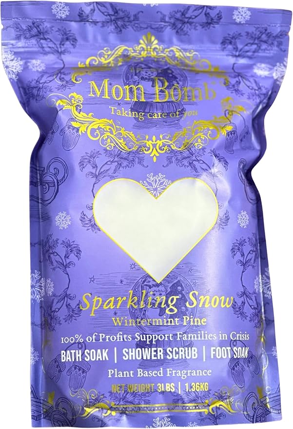 Mom Bomb Sparkling Snow Epsom Salt Bath Soak (Witnermint Pine) – Natural Magnesium Salt with Essential Oils – Relaxing Aromatherapy for Stress Relief, Muscle & Foot Soak – Made in USA, 48 Ounce