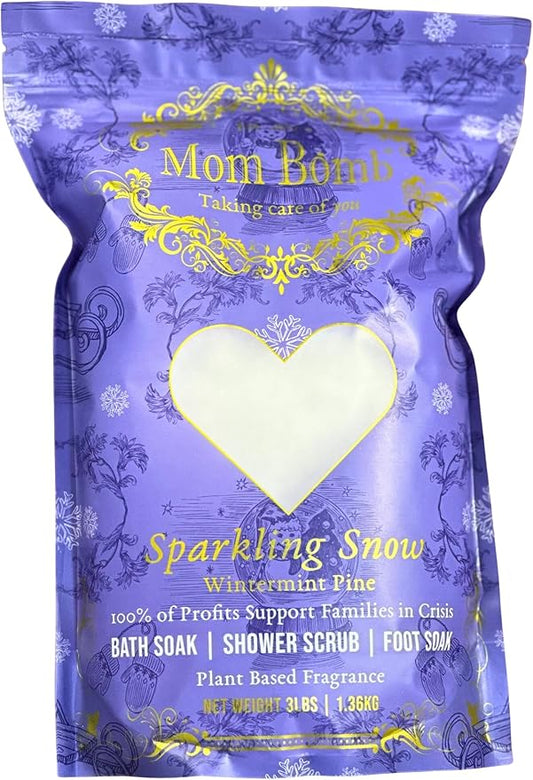 Mom Bomb Sparkling Snow Epsom Salt Bath Soak (Witnermint Pine) – Natural Magnesium Salt with Essential Oils – Relaxing Aromatherapy for Stress Relief, Muscle & Foot Soak – Made in USA, 48 Ounce