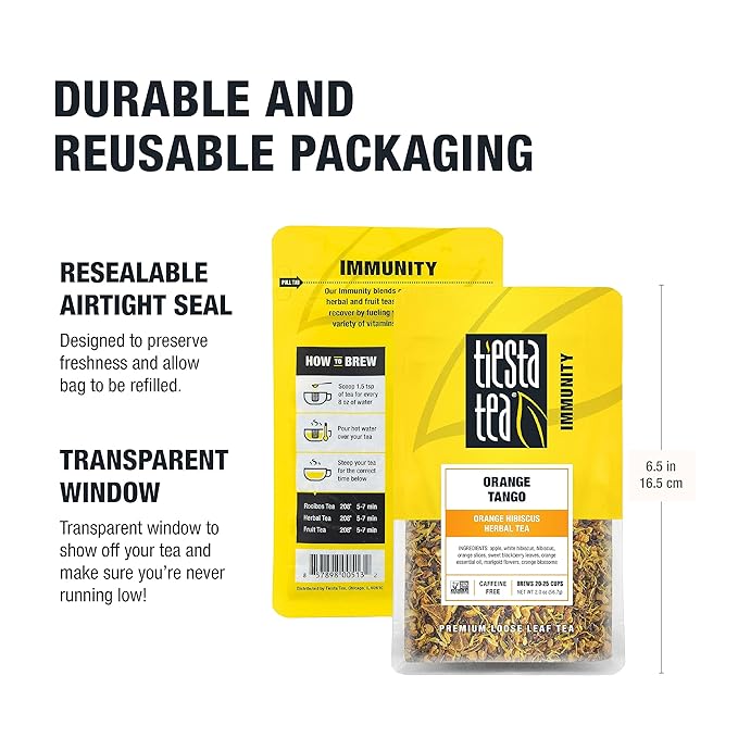Tiesta Tea - Orange Tango, Loose Leaf, Orange Hibiscus Herbal Tea, Premium Non-Caffeinated Fruit Blend, Makes Hot or Iced & Up to 25 Cups, 2oz Resealable Pouch