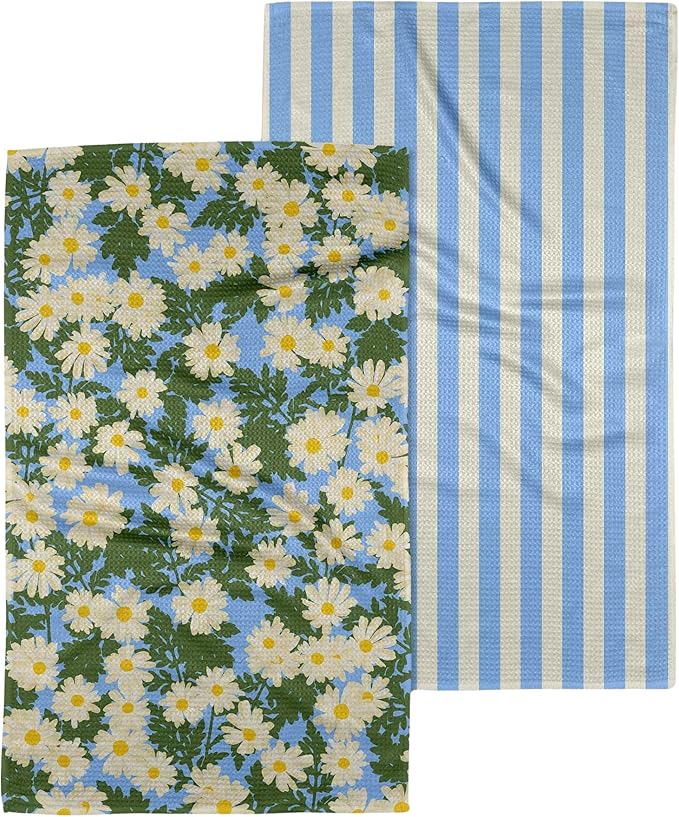 GEOMETRY Spring Kitchen Towels - Quick Dry Microfiber Cloth Spring & Summer Dish Towels for Kitchen Drying - Premium Quick Dry Towel - Daisy Dream, 18" x 30" - 2-Pack