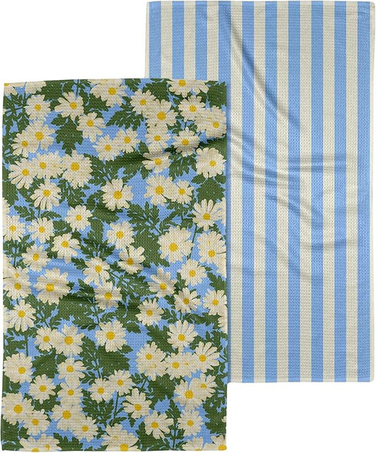 GEOMETRY Spring Kitchen Towels - Quick Dry Microfiber Cloth Spring & Summer Dish Towels for Kitchen Drying - Premium Quick Dry Towel - Daisy Dream, 18" x 30" - 2-Pack