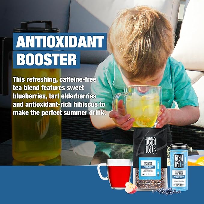 Tiesta Tea - Blueberry Wild Child, Loose Leaf, Blueberry Hibiscus Herbal Tea, Premium Non-Caffeinated Blend, Hot or Iced & Brews Up to 250 Cups, 16oz Bulk Pouch & 5.5oz Refillable Tin Combo