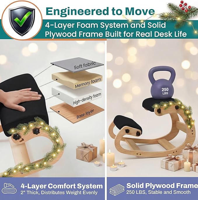 NYPOT Ergonomic Kneeling Chair with Adjustable Seats - Knee Chair for Posture Correction & Kneel Rocking Stool for Desk - Back Pain Relief for Home and Office, Supports 250 pounds - 5 Years Warranty