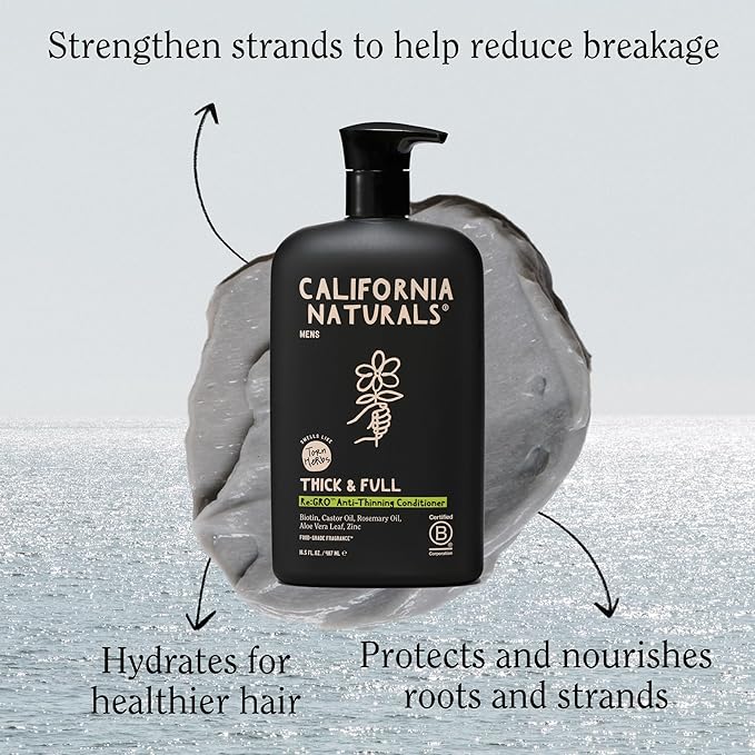 California Naturals Mens Re:GRO Conditioner for Hair Growth Support, Scalp Hair Care with Biotin, All Hair Types, Vegan, Natural, Cruelty Free, Silicone, Paraben & Sulfate Free, for Men, 20 fl oz