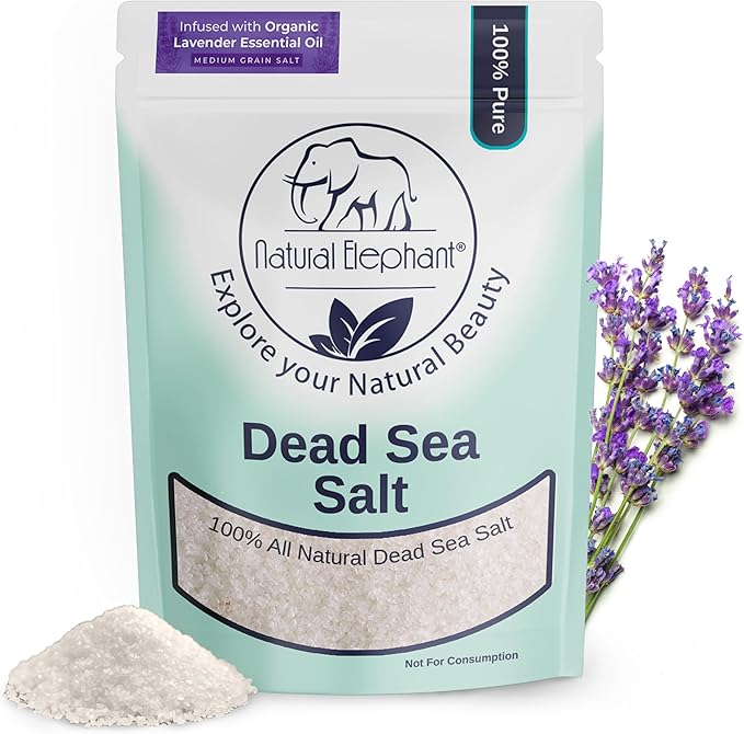Natural Elephant Dead Sea Lavender Bath Salt Bathing and Foot Soak for Relaxing and Nourishing- 100% Pure with Organic Lavender Essential Oil - Medium Coarse Grain (1 lb (16 oz) Bag)